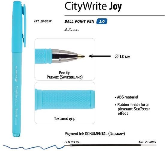 Шариковая ручка Bruno Visconti CityWrite JOY, 1.0 мм, синяя 3 цвета корпуса 20-0057