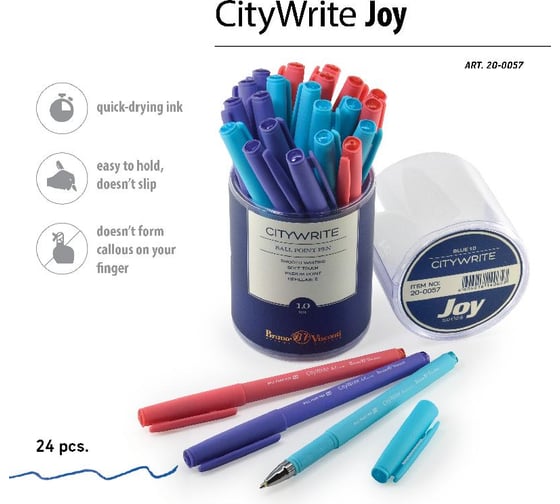 Шариковая ручка Bruno Visconti CityWrite JOY, 1.0 мм, синяя 3 цвета корпуса 20-0057
