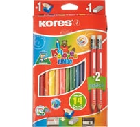 Цветные карандаши Kores Jumbo 12 цветов, трехгранные, с точилкой и ластиком 1013665
