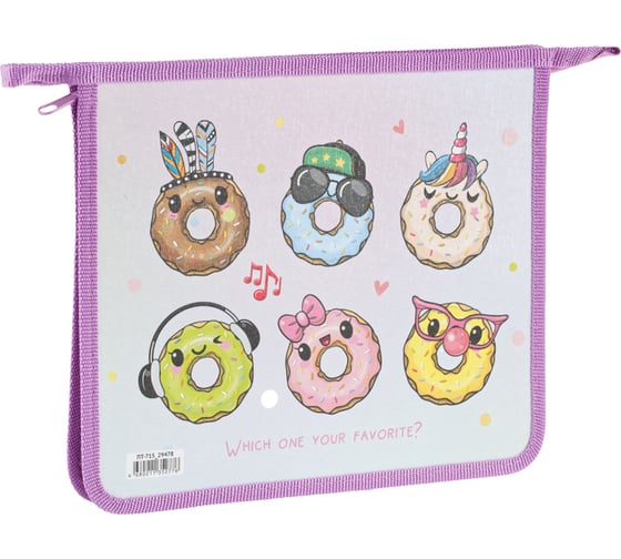 Папка для тетрадей ArtSpace Donuts 1 отделение, А5, пластик/картон, на молнии ПТ-715_29478