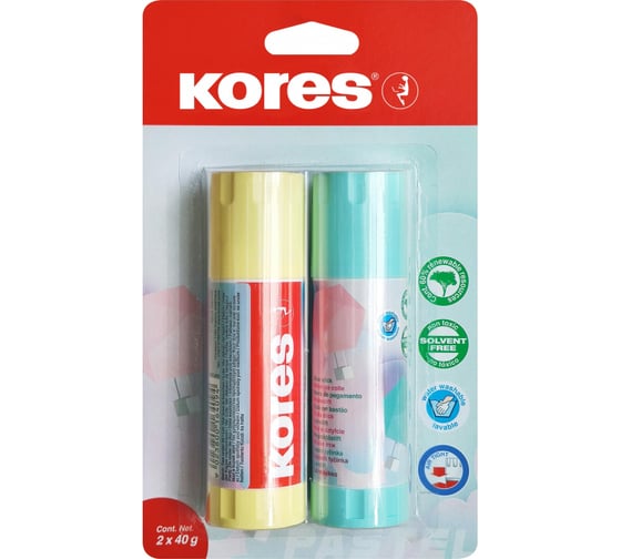 Клей-карандаш Kores Pastel 40 г, 2 шт 1226621