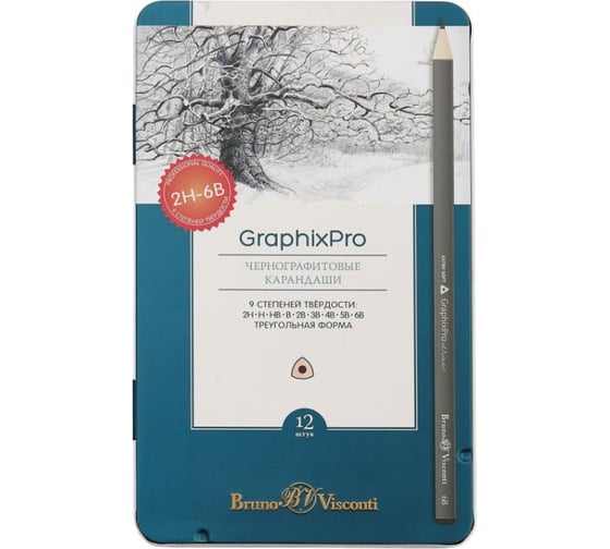 Набор чернографитных карандашей Bruno Visconti Graphixpro 12 штук 2H-6B 1153784 1