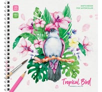 Скетчбук для акварели ArtSpace Tropical Bird 20 листов, 190х190 мм, на гребне, 180г/м2 Сак20грг_38350