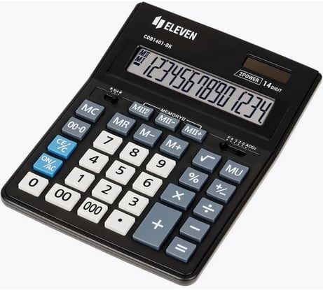 Настольный калькулятор Eleven Business Line 14 разрядов, двойное питание CDB1401-BK