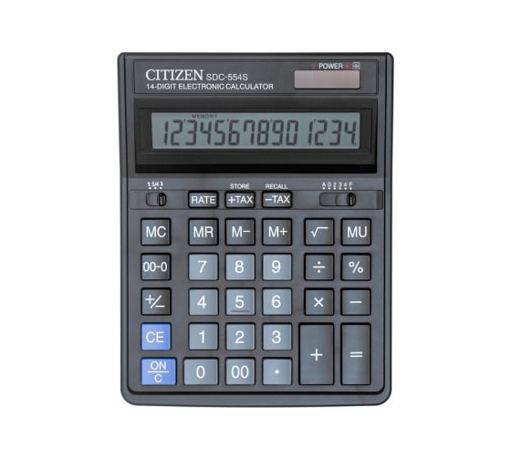 Настольный калькулятор Citizen 14 разрядов, двойное питание, 153х199х31 мм, черный SDC-554S