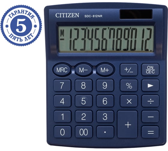 Настольный калькулятор Citizen 12 разрядов, двойное питание, темно-синий SDC-812NR-NV