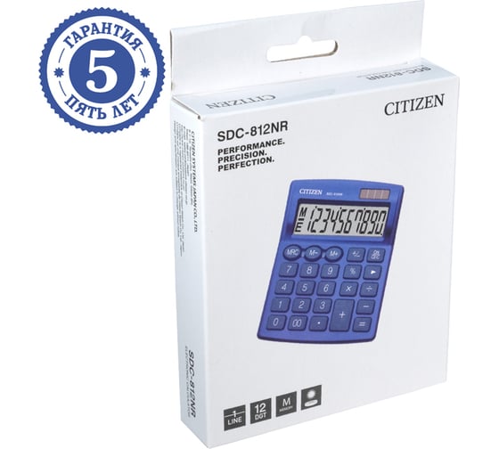 Настольный калькулятор Citizen 12 разрядов, двойное питание, темно-синий SDC-812NR-NV