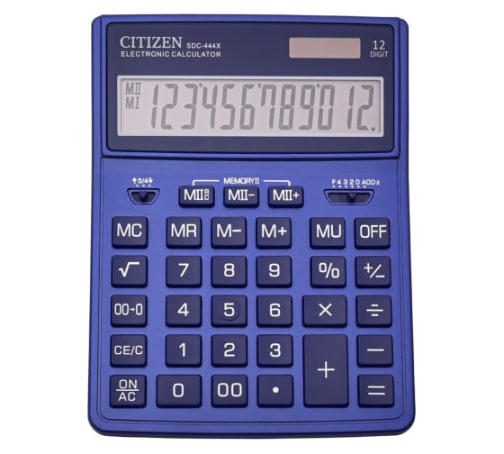 Настольный калькулятор Citizen 12 разрядов, двойное питание, темно-синий SDC444XRNVE