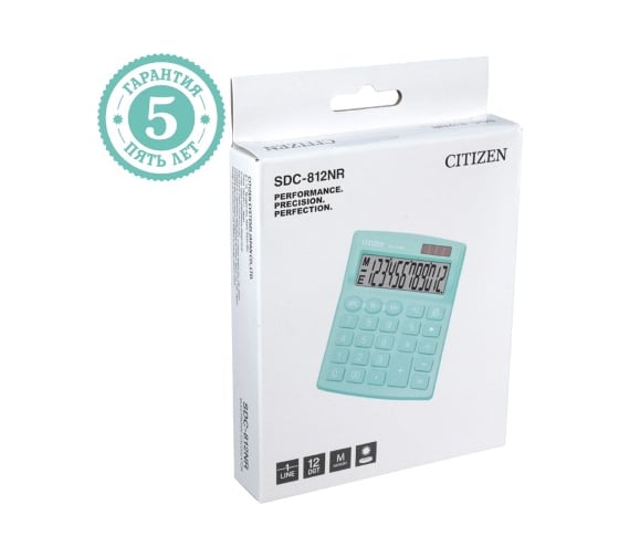 Настольный калькулятор Citizen 12 разрядов, двойное питание, бирюзовый SDC-812NR-GN