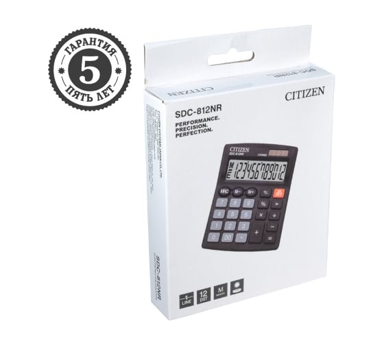 Настольный калькулятор Citizen 12 разрядов, двойное питание, черный SDC-812NR