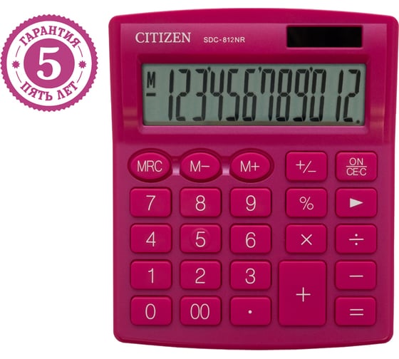 Настольный калькулятор Citizen 12 разрядов, двойное питание, розовый SDC-812NR-PK