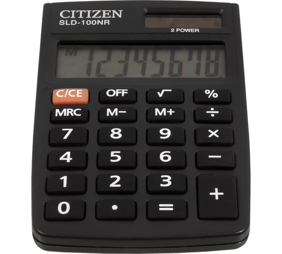 Карманный калькулятор Citizen 8 разрядов, двойное питание, 58х88х10 мм, черный SLD-100NR