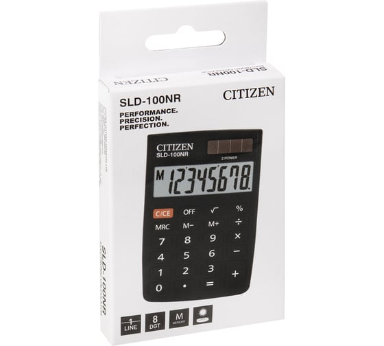 Карманный калькулятор Citizen 8 разрядов, двойное питание, 58х88х10 мм, черный SLD-100NR