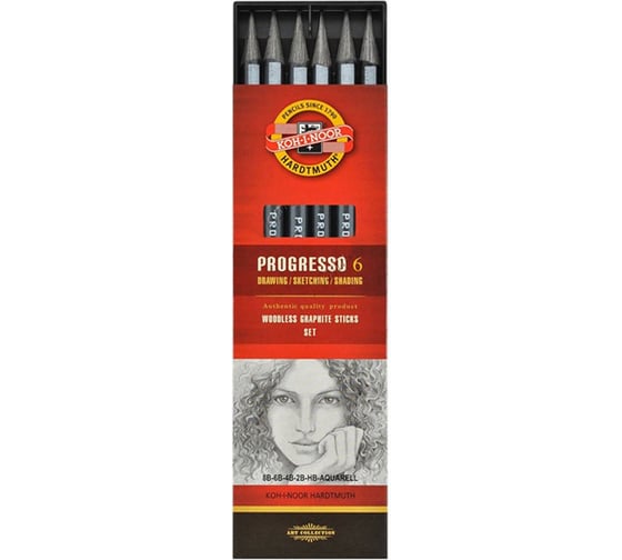 Набор чернографитных карандашей Koh-I-Noor Progresso 6 шт, в лаке без дерева, заточенные, картон 8915006001PZ