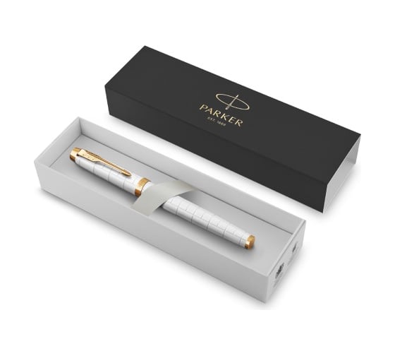 Перьевая ручка Parker IM Premium Pearl GT синяя, 0.8 мм, подарочная упаковка 2143649