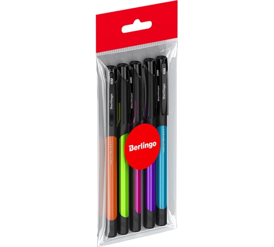 Шариковая ручка BERLINGO Color Zone stick синяя, 0.7 мм, прорезиненный, 5 шт, PET пенал CBp_70950_5