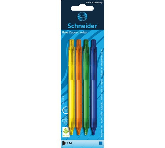 Набор автоматических шариковых ручек Schneider Fave 4 шт, синие, 1.0 мм, корпус ассорти 73040 1