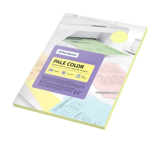 Цветная бумага OfficeSpace Pale Color A4, 80 г/м2, 100 листов, желтый PC_38232 315729