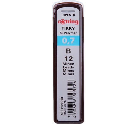 Грифели для механических карандашей Rotring Tikky 12 шт, 0,7 мм B S0312680
