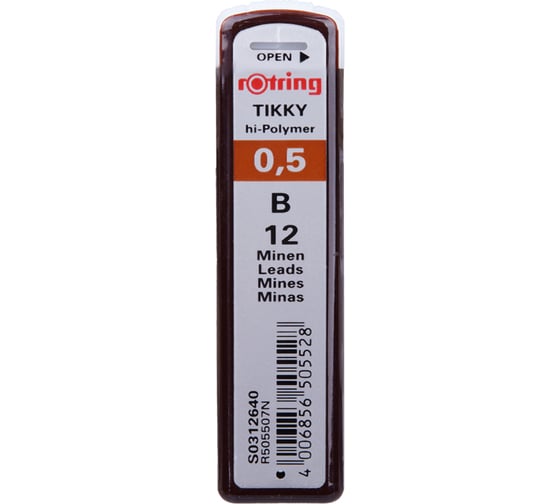 Грифели для механических карандашей Rotring Tikky 12 шт, 0,5 мм, B S0312640