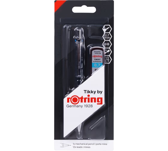 Набор Rotring Tikky механический карандаш 0.7 HB, грифели 0.7 HB, блистер 1904814 1