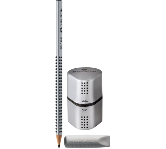 Набор чернографитных карандашей Faber-Castell Grip 2001 12 шт+2 ластика+точилки, заточенный 117080