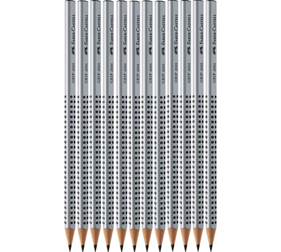 Набор чернографитных карандашей Faber-Castell Grip 2001 12 шт+2 ластика+точилки, заточенный 117080