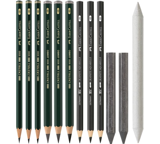 Набор чернографитных карандашей Faber-Castell Pitt Graphite 19 предметов, заточенный, металлический корпус 112973