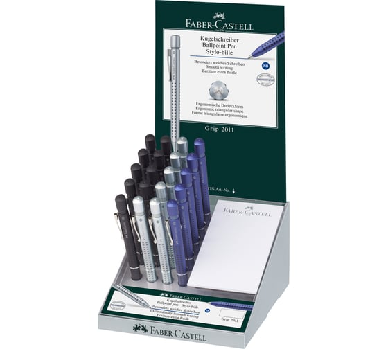 Шариковая автоматическая ручка Faber-Castell Grip 2011 синяя, 1.2 мм, трехгранный, корпус ассорти 144142