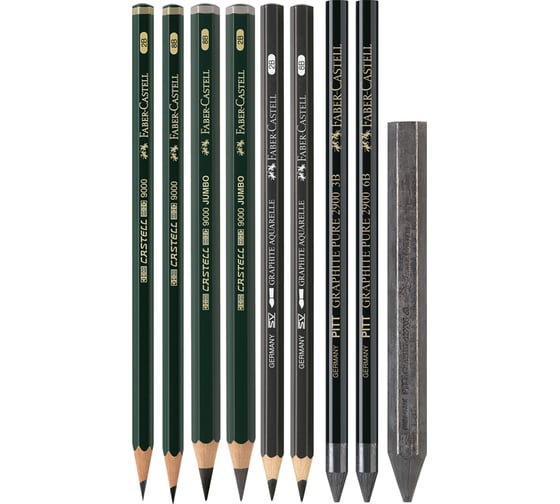 Набор чернографитных карандашей Faber-Castell Pitt Graphite 11 предметов, заточенный, металлический корпус 112972