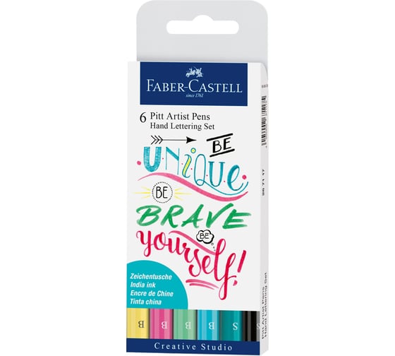 Набор капиллярных ручек Faber-Castell Pitt Artist Pen Lettering 6 шт, 0.3 мм/Brush 267116 1