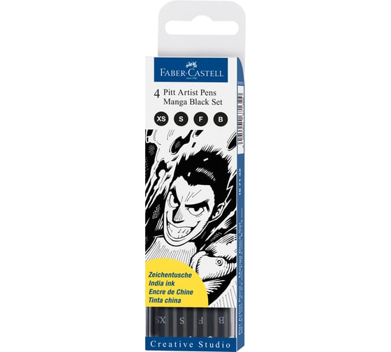 Набор капиллярных ручек Faber-Castell Pitt Artist Pen Manga Black set 4 шт, 0.1/0.3/0.5 мм 167132 1