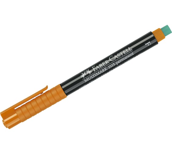 Перманентный маркер Faber-Castell Multimark permanent F, оранжевый, пулевидный, 0.6 мм, с ластиком 151315