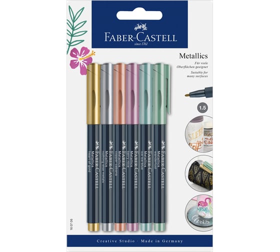 Набор маркеров для декорирования Faber-Castell Metallics 6 цветов, металлик, пулевидный, 1.5 мм 160706