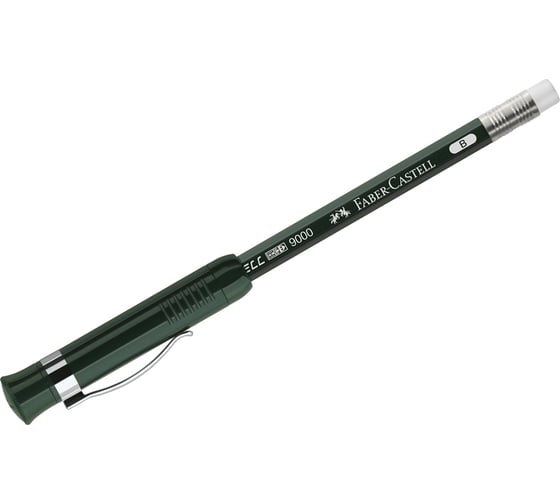 Чернографитный карандаш Faber-Castell Castell 9000 B, заточенный, с ластиком и колпачком-точилкой, пластиковый футляр 119037
