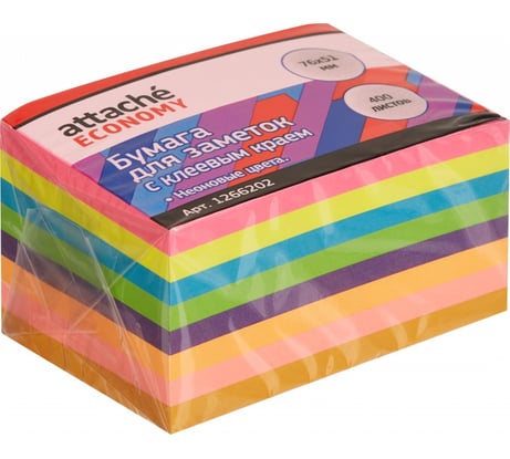 Стикеры Attache Economy 76x51 мм, неоновые, 8 цветов, 1 блок, 400 листов 1266202
