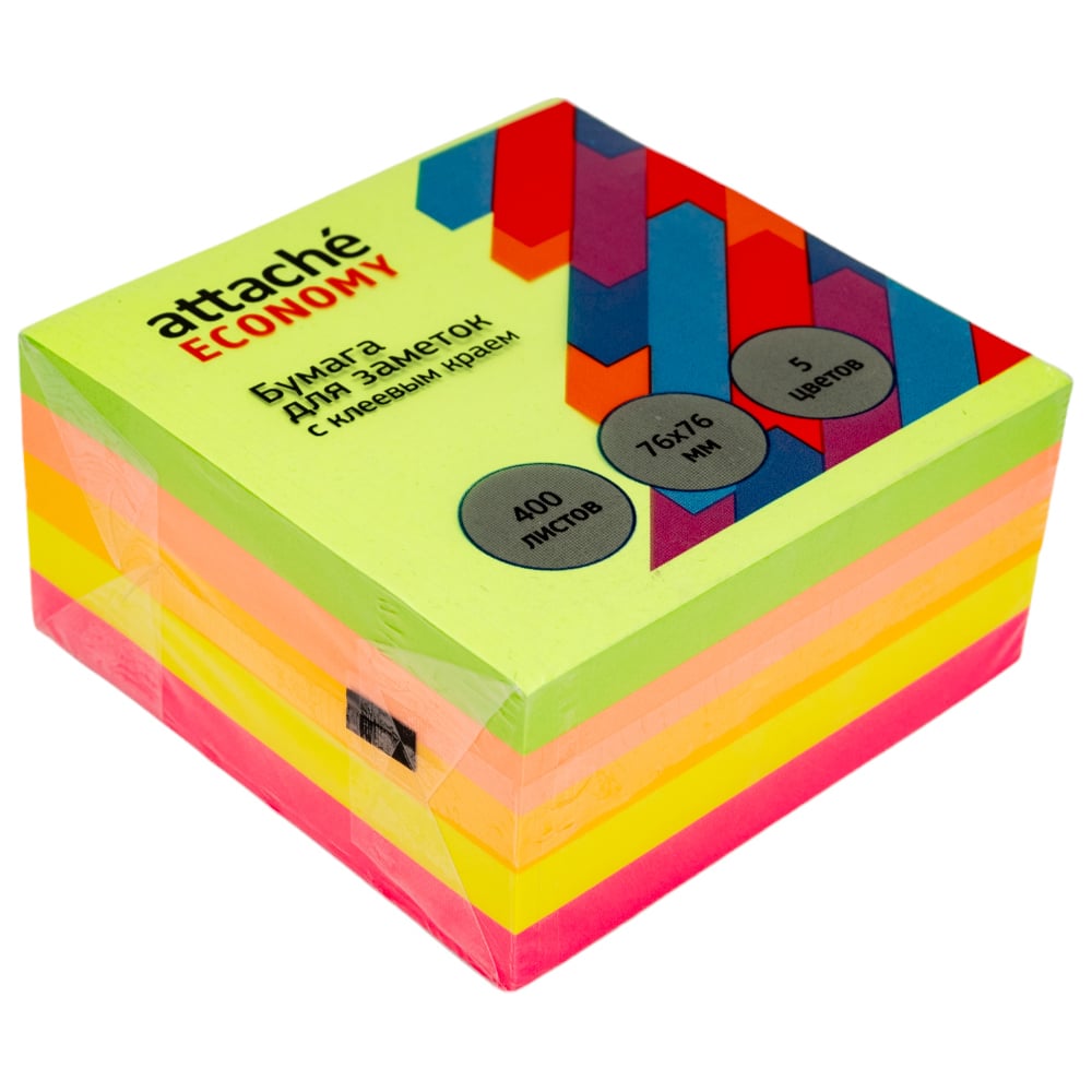 Стикеры Attache Economy 76х76 мм, неоновые, 5 цветов, 1 блок, 400 ...