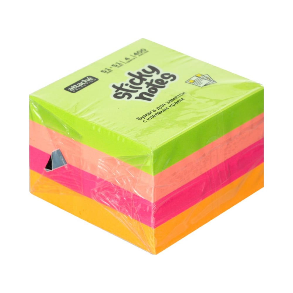 Стикеры Attache Selection 51х51 мм, неоновые, 4 цвета, 400 листов ...