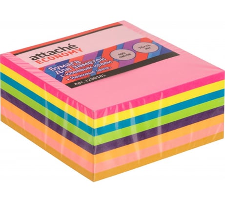 Стикеры Attache Economy 76х76 мм, неоновые, 8 цветов, 1 блок, 400 листов 1266181