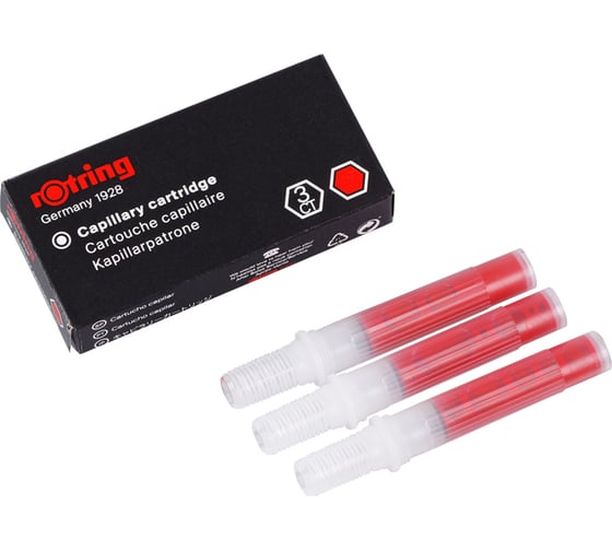 Чернила для рапидографа Rotring красный, картридж, 3 шт, картонная упаковка S0215710 1