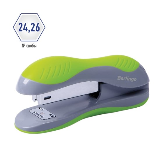 Степлер BERLINGO Office Soft №24/6, 26/6 до 25 листов, пластиковый корпус, зеленый H25004
