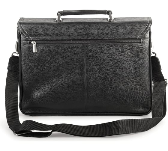 Портфель из натуральной кожи ОФИСМАГ 38x27x12 см, 2 отделения, замок с ключом, черный, 2-237 240365