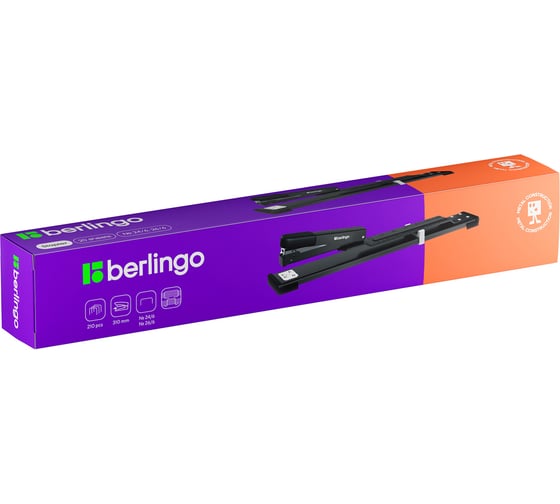 Брошюровочный степлер BERLINGO №24/6, 26/6 до 20 листов, металлический корпус, черный DSp_20061