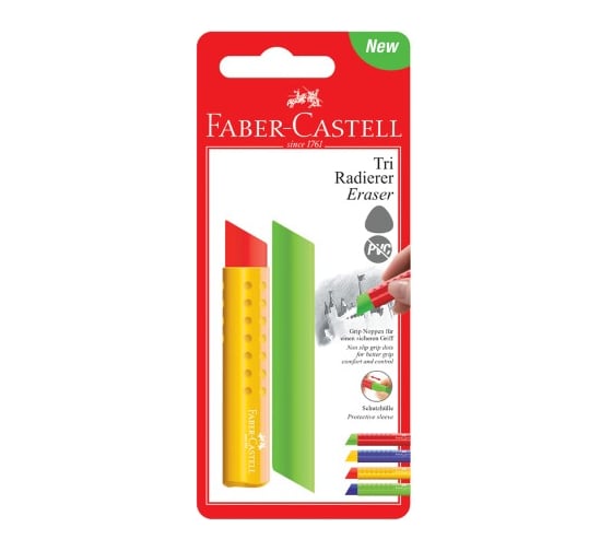 Треугольный ластик Faber-Castell Tri 83х12,6х12,3 мм, пластиковый футляр, ассорти 182329 1