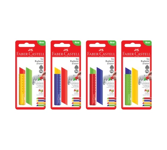 Треугольный ластик Faber-Castell Tri 83х12,6х12,3 мм, пластиковый футляр, ассорти 182329