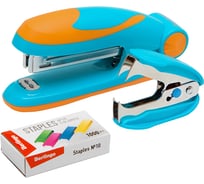 Набор BERLINGO Fuze степлер №10 до 15 листов, голубой, антистеплер, скобы №10 H3109a