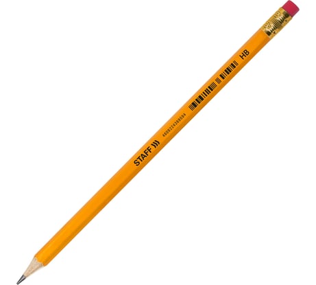 Карандаш чернографитный STAFF с ластиком EVERYDAY BLP-YLW, 1 шт, НВ, пластиковый, желтый корпус 181940