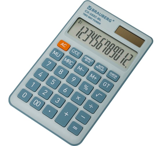 Калькулятор карманный BRAUBERG CX-102C-BL (76x126мм), 12 разрядов, двойное питание, голубой 272649