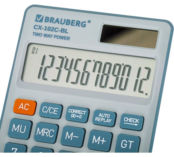 Калькулятор карманный BRAUBERG CX-102C-BL (76x126мм), 12 разрядов, двойное питание, голубой 272649