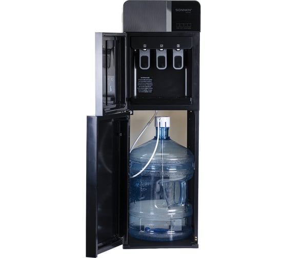 Кулер для воды SONNEN FSE-03BR, напольный, нагрев/охлаждение, нижняя загрузка, 3 крана, черный 455754